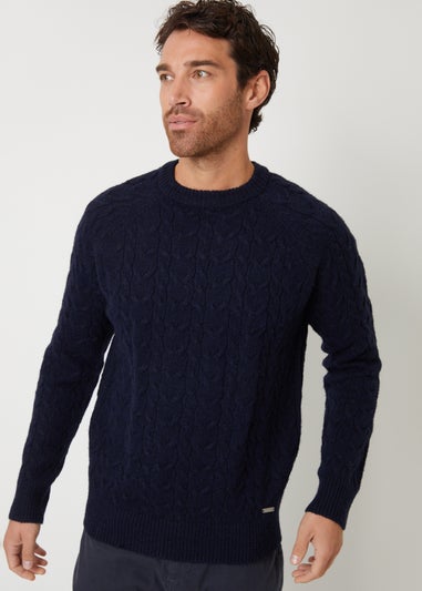 Threadbare Navy Raglan Sleeve Cable Knit Crew Neck Jumper