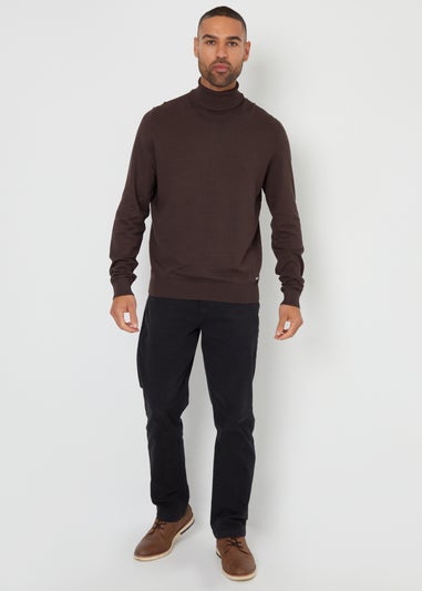 Threadbare Chocolate Knitted Roll Neck Jumper