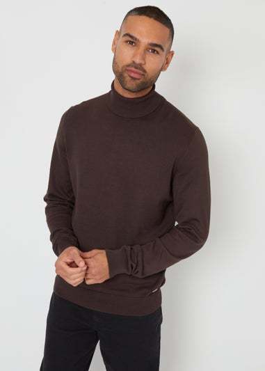 Threadbare Chocolate Knitted Roll Neck Jumper