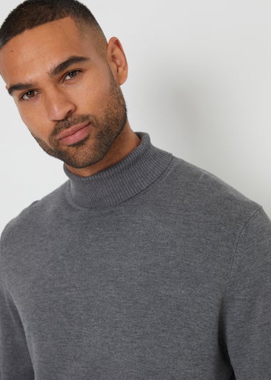Threadbare Charcoal Knitted Roll Neck Jumper