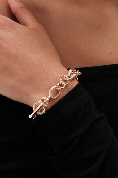 Mood Gold Textured Chain T-Bar Bracelet