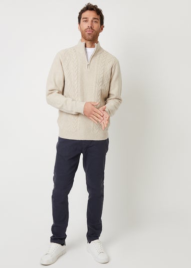 Threadbare Natural Cable Knit Detail Quarter Zip Jumper