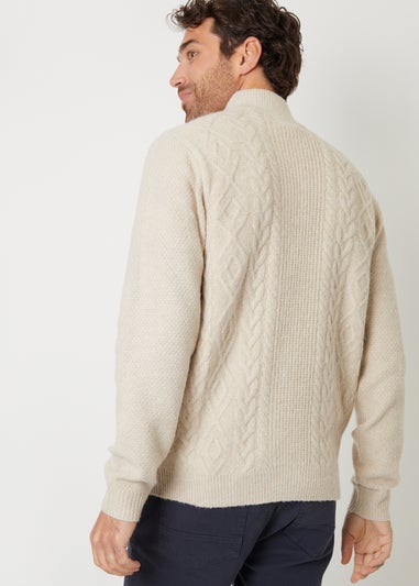 Threadbare Natural Cable Knit Detail Quarter Zip Jumper