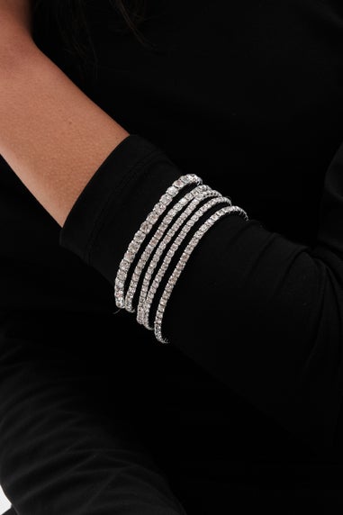 Mood Silver Crystal Diamante Stretch Bracelets (Pack Of 5)