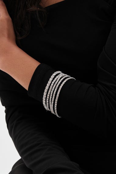 Mood Silver Crystal Diamante Stretch Bracelets (Pack Of 5)