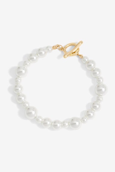 Mood Gold Cream Pearl Strand T-Bar Bracelet