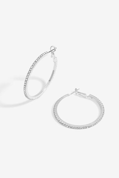 Mood Silver Crystal Cupchain Fine Hoop Earrings