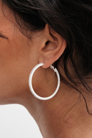 Mood Silver Crystal Cupchain Fine Hoop Earrings