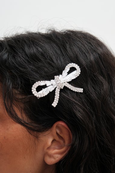 Mood Silver Crystal Bow Hair Slide