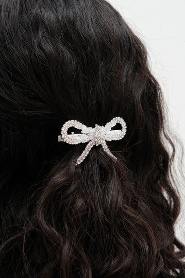 Mood Silver Crystal Bow Hair Slide