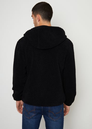 Threadbare Black Zip Through Borg Hoodie