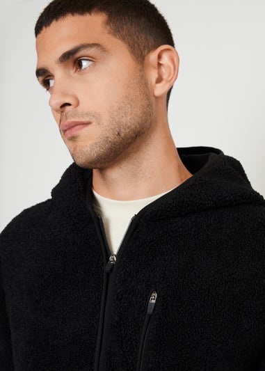 Threadbare Black Zip Through Borg Hoodie