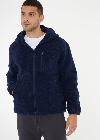 Threadbare Navy Zip Through Borg Hoodie