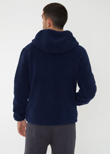 Threadbare Navy Zip Through Borg Hoodie