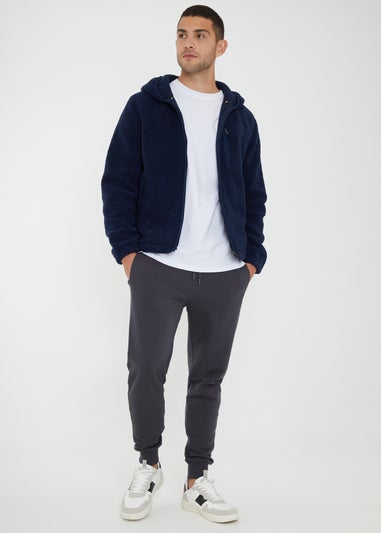 Threadbare Navy Zip Through Borg Hoodie