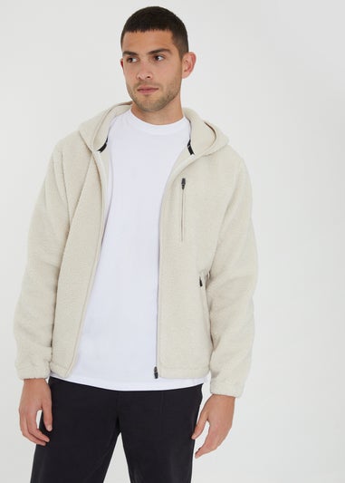 Threadbare Natural Zip Through Borg Hoodie