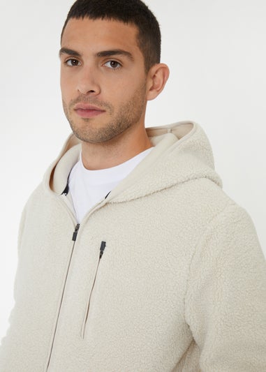 Threadbare Natural Zip Through Borg Hoodie