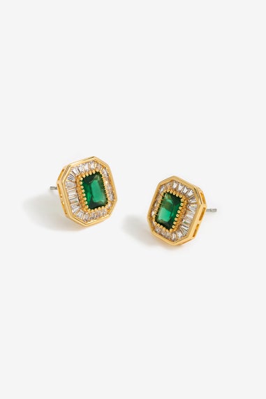 Jon Richard Gold Plated And Emerald Baguette Stud Earrings - Gift Box