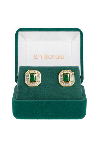 Jon Richard Gold Plated And Emerald Baguette Stud Earrings - Gift Box