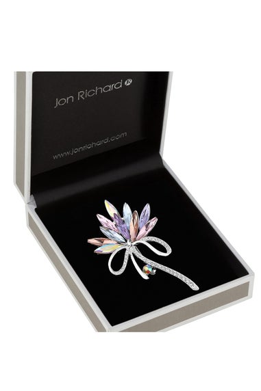 Jon Richard Silver Plated Pink Crystal Navette Decorative Brooch - Gift Boxed