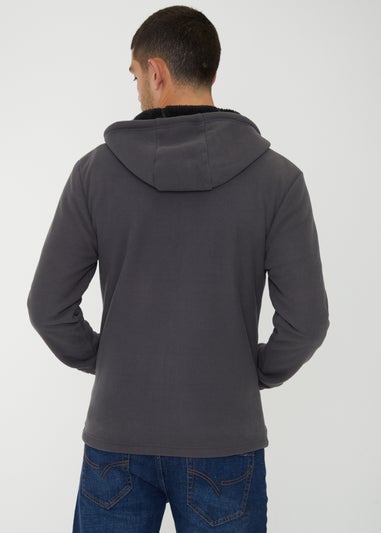 Threadbare Dark Grey Waffle Texture Sherpa Lined Zip Through Hoodie