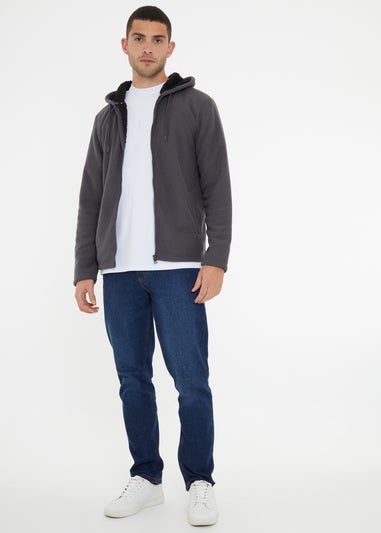 Threadbare Dark Grey Waffle Texture Sherpa Lined Zip Through Hoodie