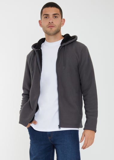 Threadbare Dark Grey Waffle Texture Sherpa Lined Zip Through Hoodie