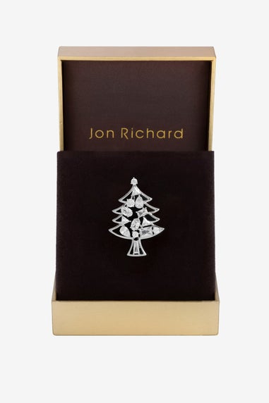 Jon Richard Rhodium Plated And Crystal Cubic Zirconia Christmas Tree Brooch - Gift Box