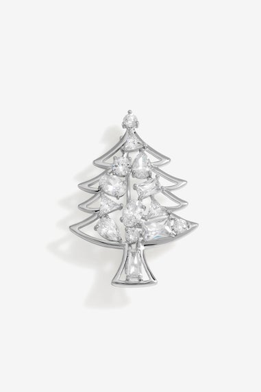 Jon Richard Rhodium Plated And Crystal Cubic Zirconia Christmas Tree Brooch - Gift Box