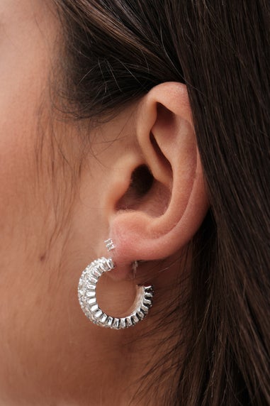 Jon Richard Silver Plated Crystal Baguette Stone Hoop Earrings