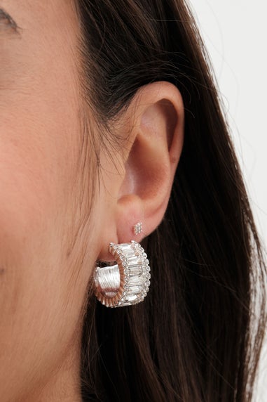 Jon Richard Silver Plated Crystal Baguette Stone Hoop Earrings