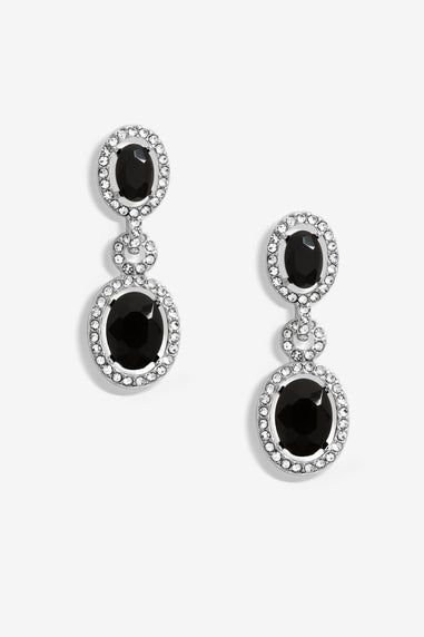 Jon Richard Silver Plated Crystal And Jet Halo Earrings