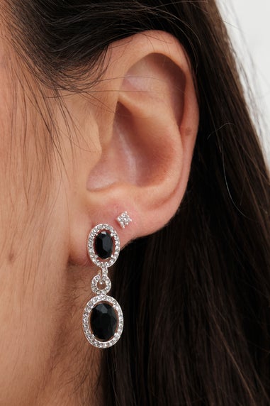 Jon Richard Silver Plated Crystal And Jet Halo Earrings