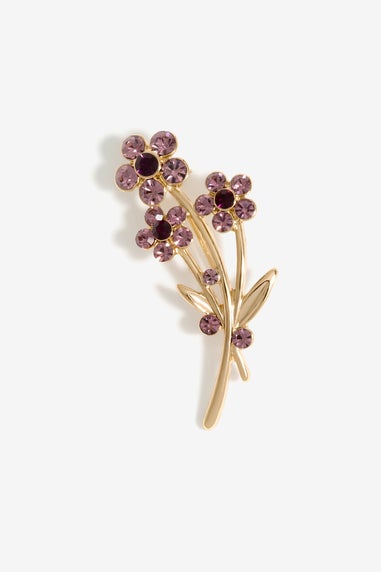 Jon Richard Gold Plated And Amethyst Floral Brooch - Gift Box