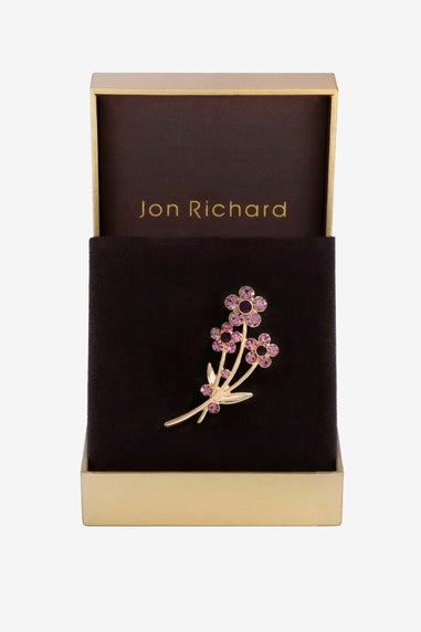 Jon Richard Gold Plated And Amethyst Floral Brooch - Gift Box