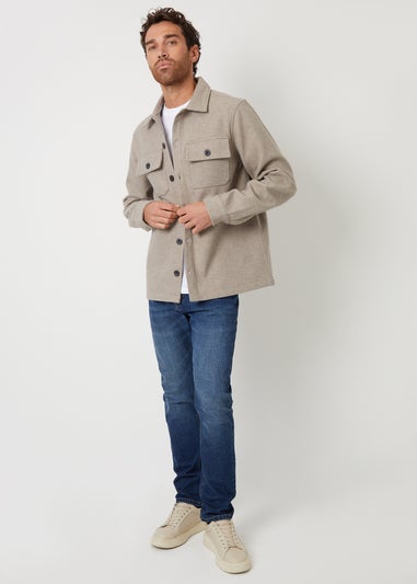 Threadbare Stone Faux Wool Button Up Shacket