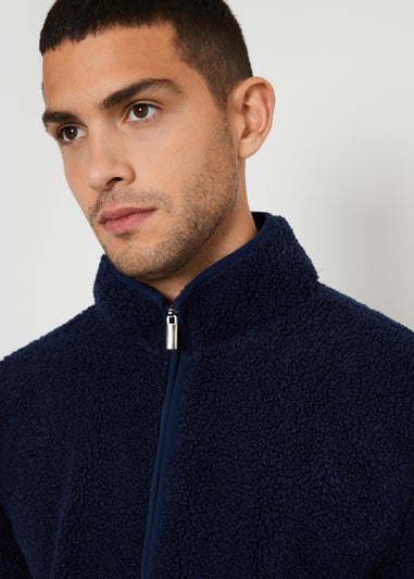 Threadbare Navy Zip Through Funnel Neck Borg Fleece