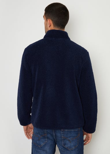 Threadbare Navy Zip Through Funnel Neck Borg Fleece