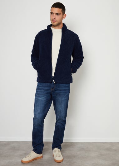 Threadbare Navy Zip Through Funnel Neck Borg Fleece