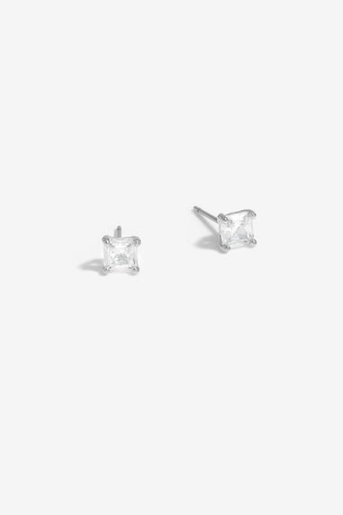 Jon Richard Rhodium Plated Cubic Zirconia Square Stud Earrings