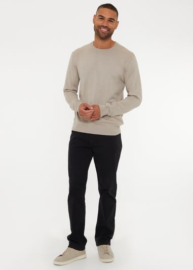 Threadbare Black Straight Leg Cotton Canvas Trousers With Stretch