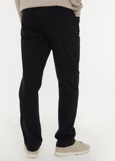 Threadbare Black Straight Leg Cotton Canvas Trousers With Stretch