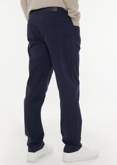 Threadbare Navy Straight Leg Cotton Canvas Trousers With Stretch