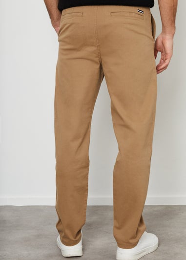 Threadbare Stone Cotton Straight Leg Pleated Chino Trousers With Stretch