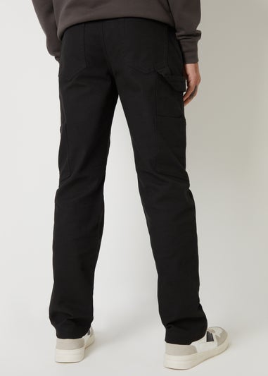 Threadbare Black Cotton Straight Leg Chino Cargo Trousers With Stretch