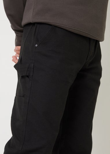 Threadbare Black Cotton Straight Leg Chino Cargo Trousers With Stretch