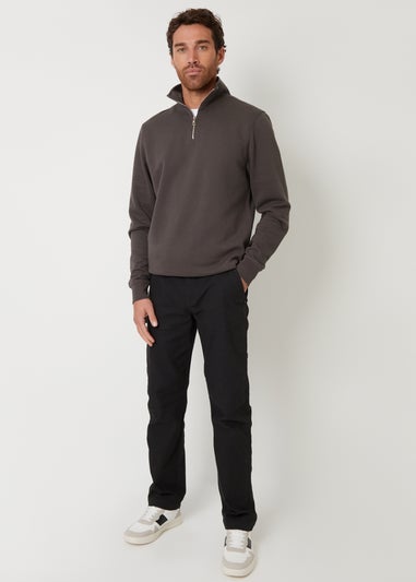 Threadbare Black Cotton Straight Leg Chino Cargo Trousers With Stretch