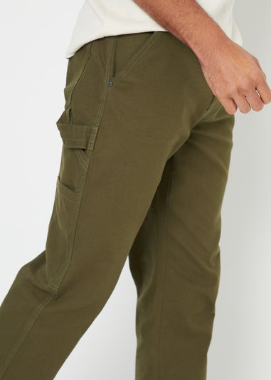 Threadbare Khaki Cotton Straight Leg Chino Cargo Trousers With Stretch