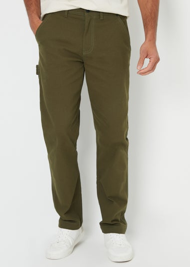 Threadbare Khaki Cotton Straight Leg Chino Cargo Trousers With Stretch