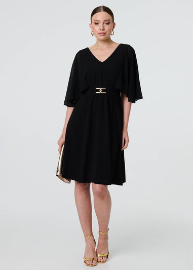 Izabel London Black Belt Detail 1/2 Batwing Sleeve Dress